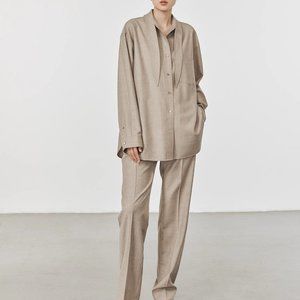 CHICJOC Women Italian high-end wool flannel knotted collar shirt